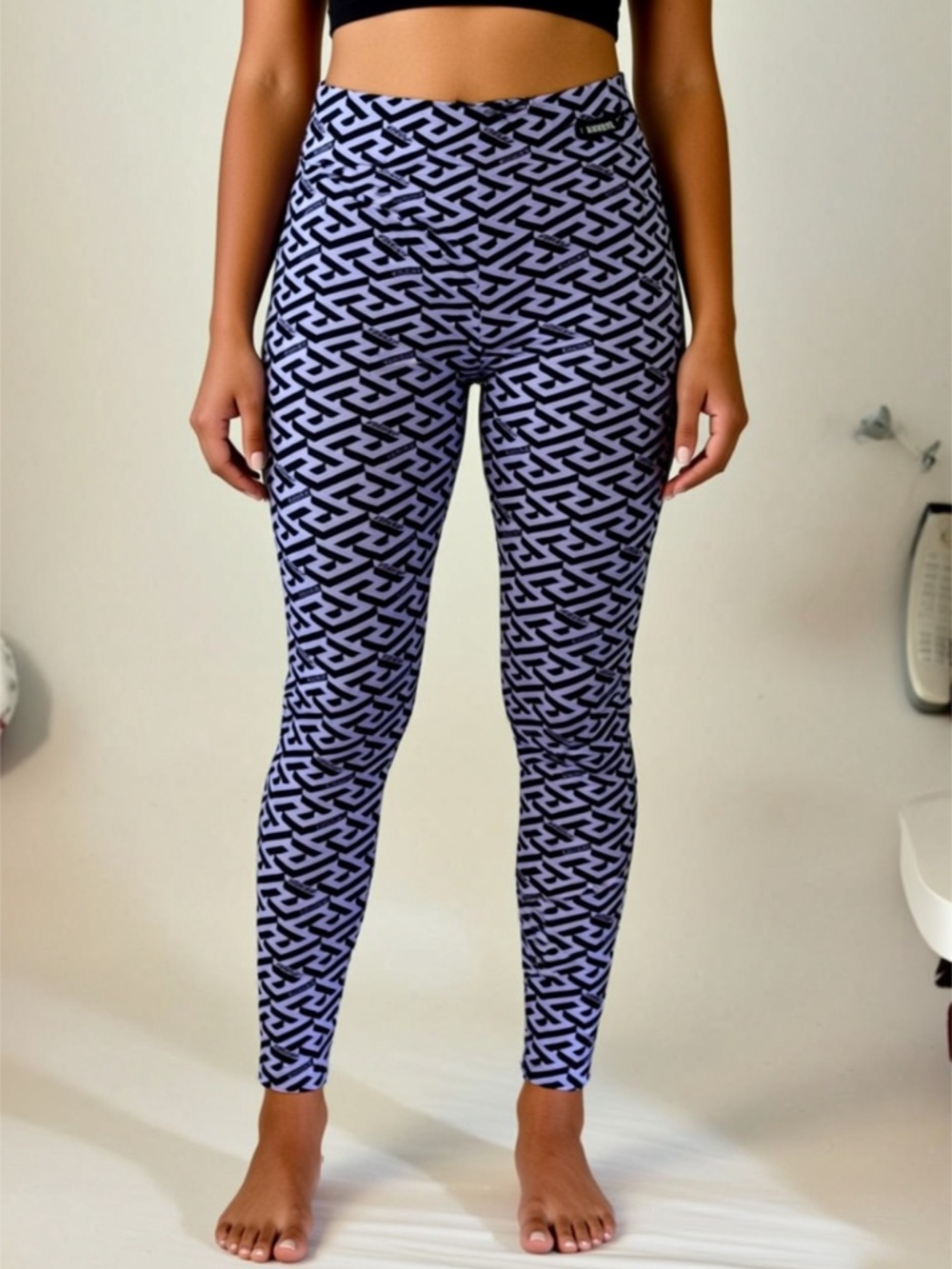 Versace Lilac and Black Logo-Print Leggings